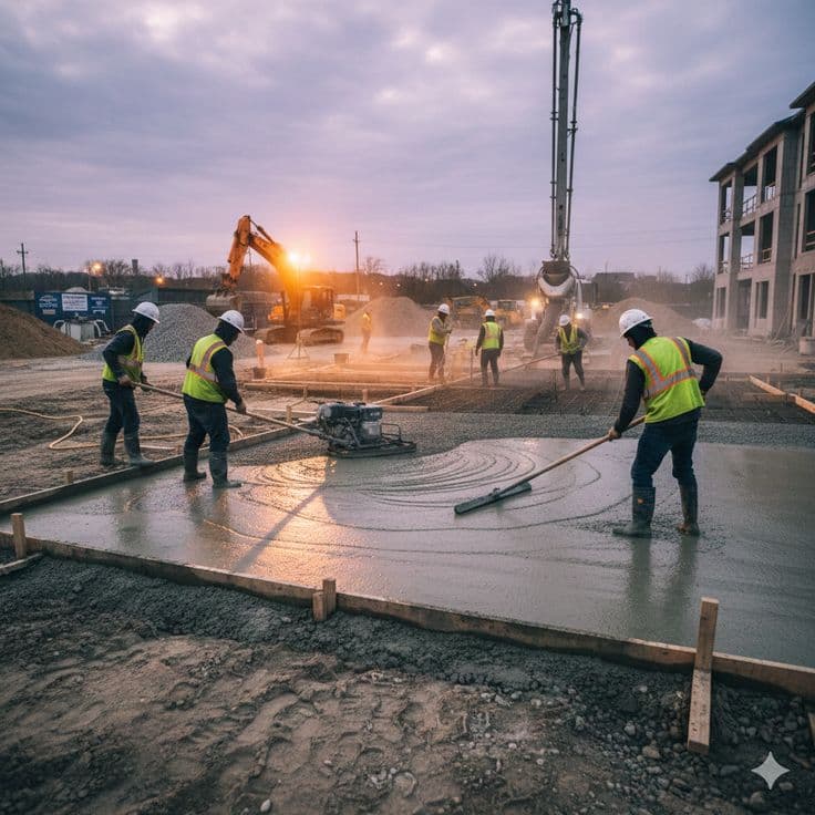 Ready-mix concrete being poured on site